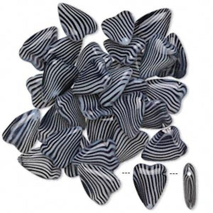 Czech Pressed Glass Black & White Zebra Heart Beads 18x13mm, 10 pcs