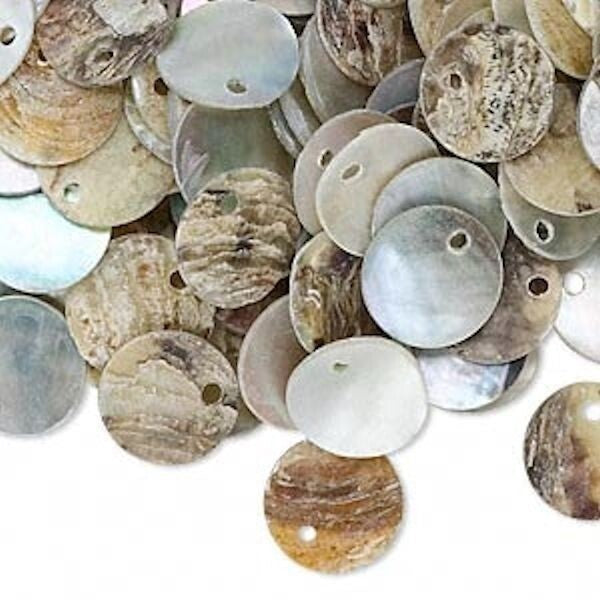 Mussel Shell 10mm Round Coin Drop Charms, 100 pcs