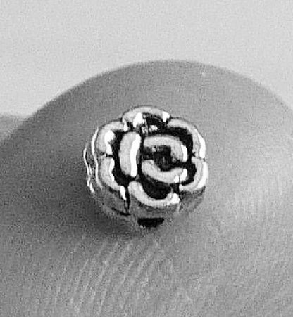 Antiqued Silver Brass 7mm Double Sided Rose Flower Beads, 26 pcs