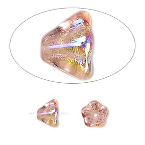 AB Rosaline Czech Glass Bell Flower Beads 8.5x6.5mm, 50 pcs