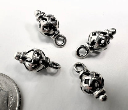 Antiqued Sterling Silver 3D Filigree Teardrop Charms, 15x7mm, 4 pcs
