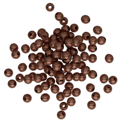 Antiqued Copper Plated Brass Round Smooth Beads, 3mm, 100 pcs