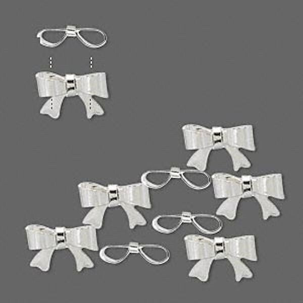 Silver Plated Brass 10x7mm Bow Charm Connectors, 10 pcs