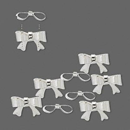 Silver Plated Brass 10x7mm Bow Charm Connectors, 10 pcs