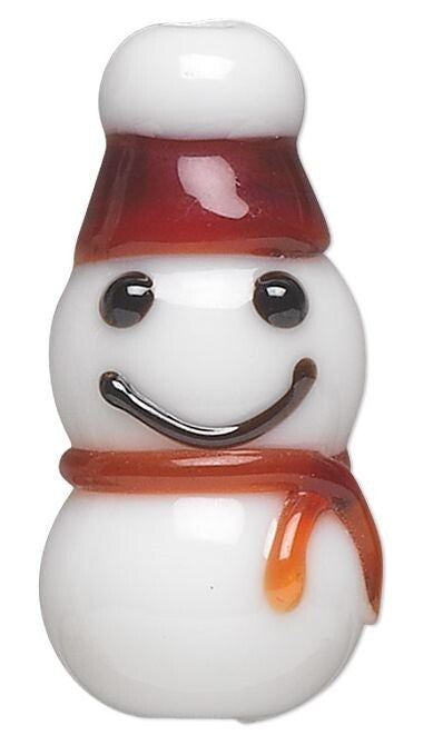 Lampwork Glass Snowman with Red Hat 23x11mm Beads, 4 pcs