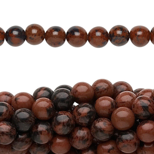 Natural Mahogany Obsidian 8mm Round Beads with 0.5-1.5mm Hole, 1 Strand (approx. 50)