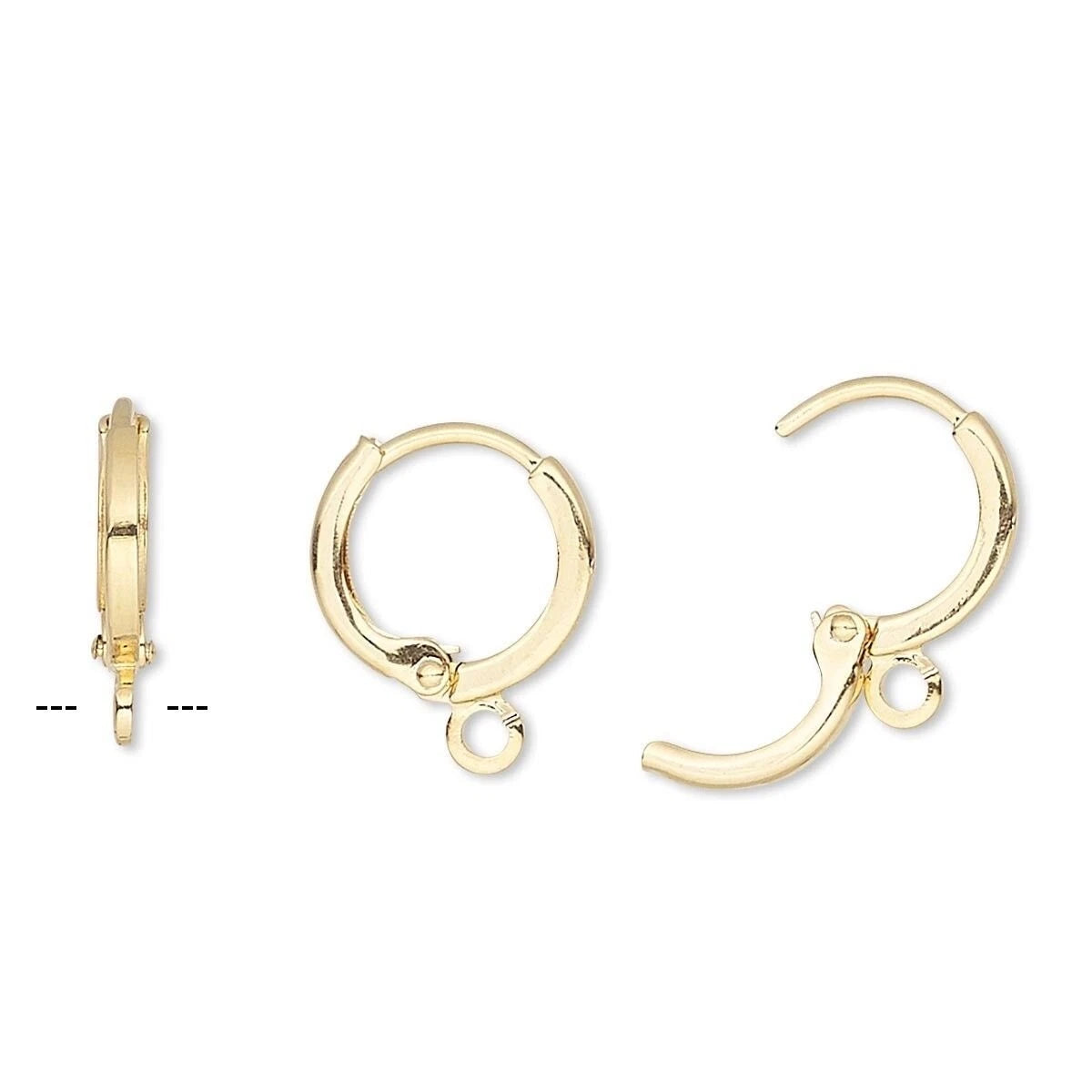 Gold Plated Brass Round Leverback Ear Wires, 11mm, 10 pcs (5 Pairs)
