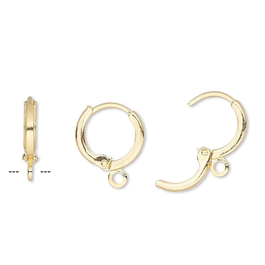 Gold Plated Brass Round Leverback Ear Wires, 11mm, 10 pcs (5 Pairs)