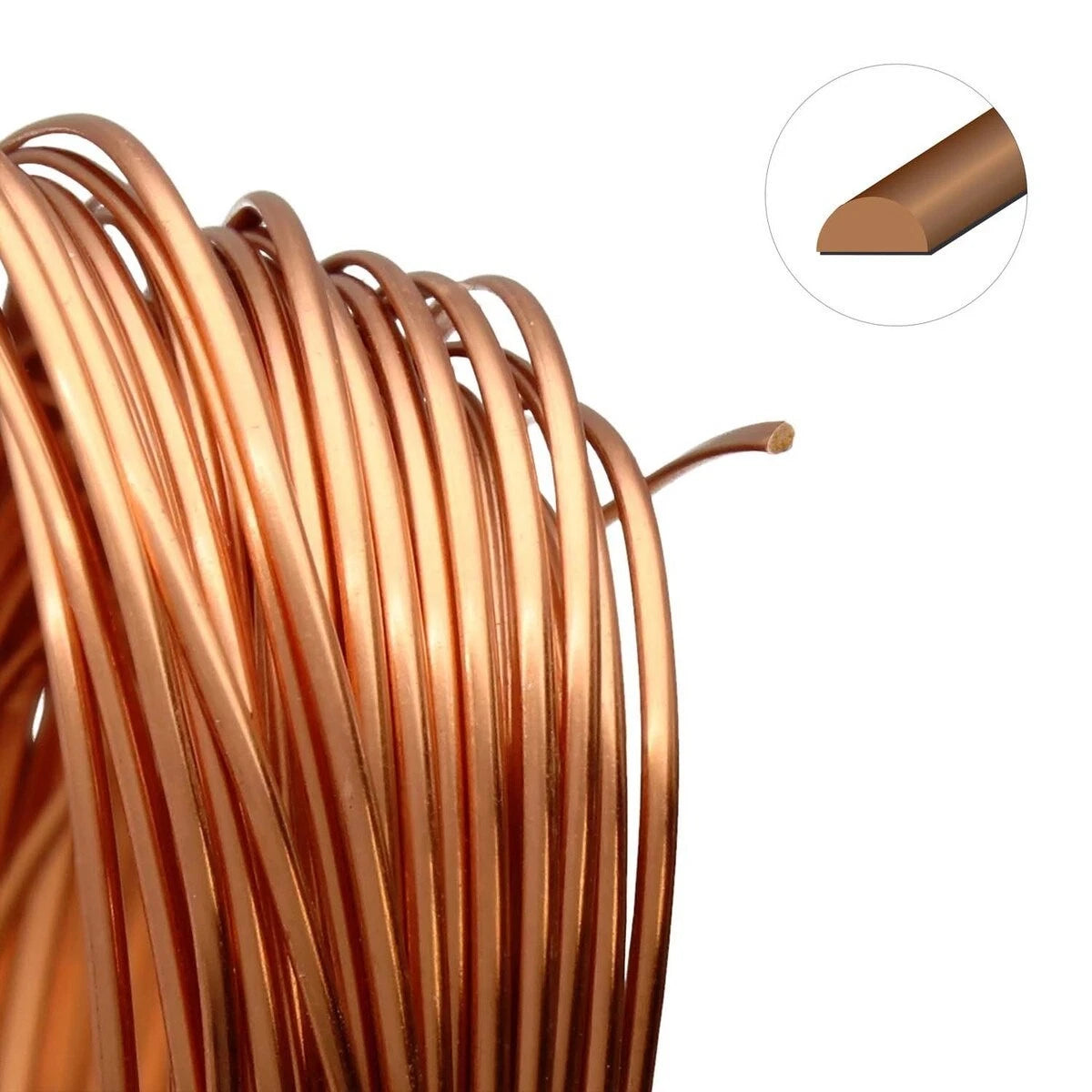 Beadsmith Copper Half Round Non-Tarnish Wire, 21 Gauge (0.72mm), 7 Yards