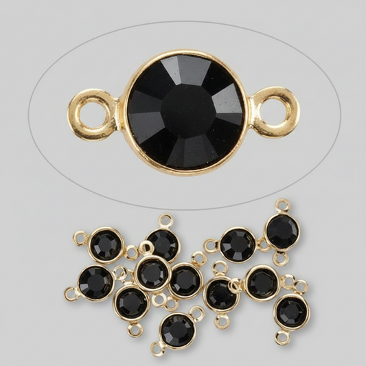 Gold Plated Brass Crystal Link Connectors, Jet Black Crystal PP32, 8mm, 12 pcs