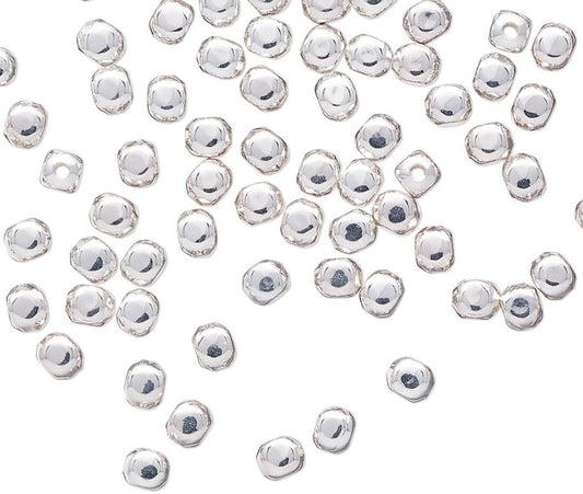 Metal Spacer Beads, Silver Plated Brass, Rounded Square, 4x4mm, 144 pcs