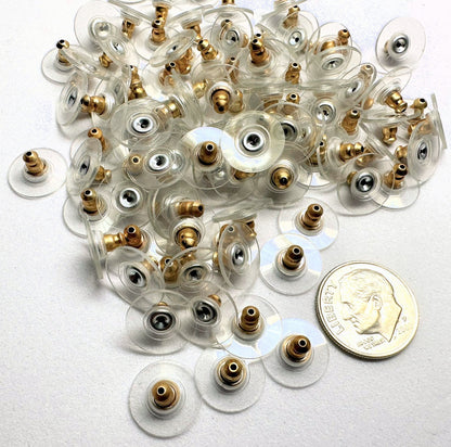 Goldtone Comfort Clutch Earring Backs with Clear 10mm Pad, 100 pcs