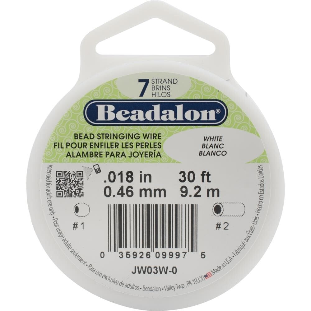 Beadalon 7 Strand White Beading Wire 0.018" Diameter, 30 Foot Spool
