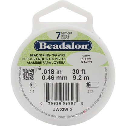 Beadalon 7 Strand White Beading Wire 0.018" Diameter, 30 Foot Spool