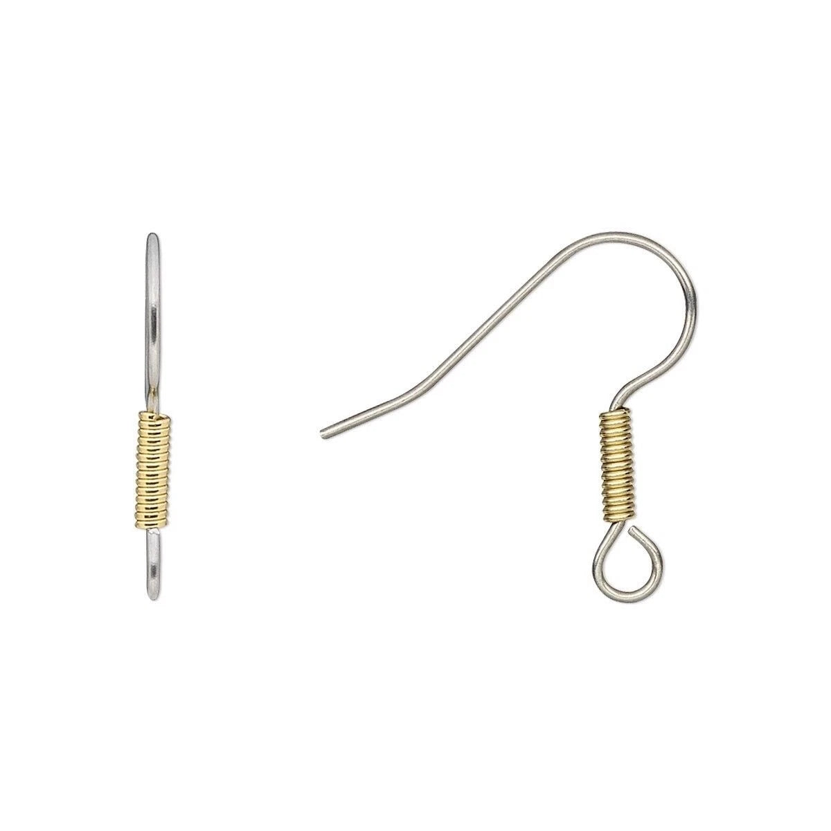 Stainless Steel Fishhook Ear Wires, 19mm, 21 Gauge, Gold Plated Brass Coil, 50 pcs
