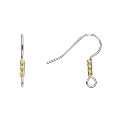 Stainless Steel Fishhook Ear Wires, 19mm, 21 Gauge, Gold Plated Brass Coil, 50 pcs