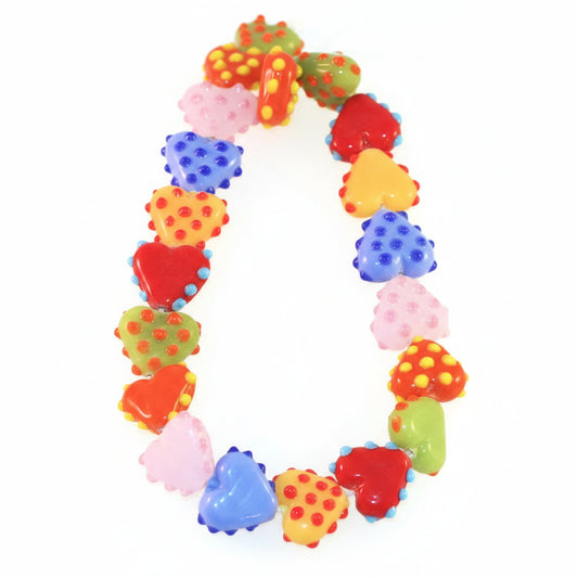 Lampworked Glass Multicolor Polka Dot Heart Beads, 16x20mm, 6 pcs