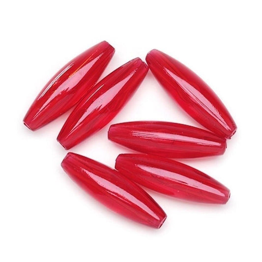 Transparent Red Acrylic Oval Tube Beads, 6x19mm, 144 pcs
