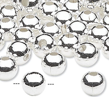 Silver Plated Brass 6mm Smooth Round Beads, Large Hole 3mm