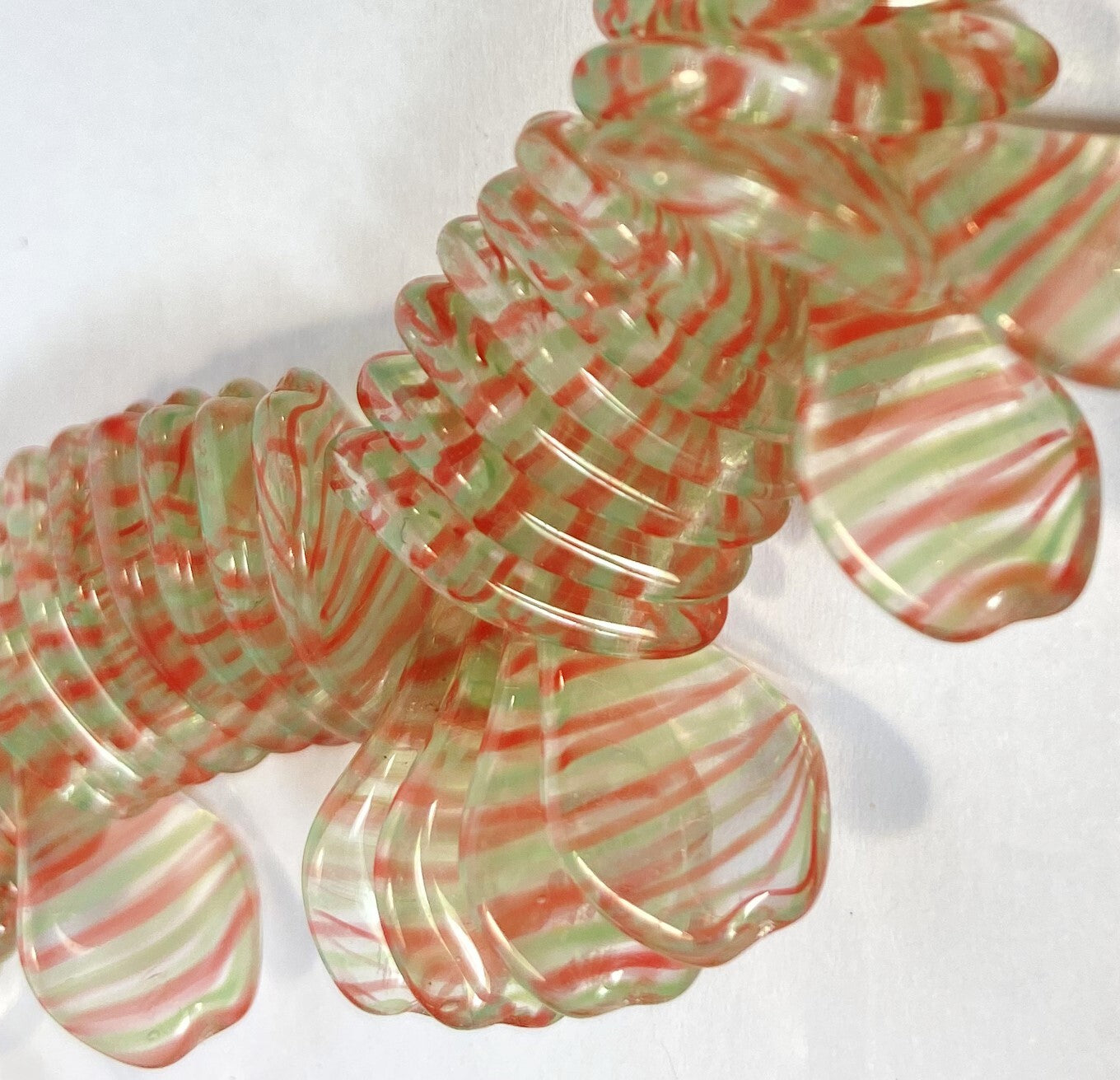 Czech Pressed Glass Flat Twist Beads 17x11mm Clear Red Green Pin Stripe – 50 pcs