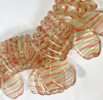 Czech Pressed Glass Flat Twist Beads 17x11mm Clear Red Green Pin Stripe – 50 pcs