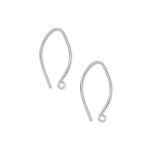 Two silver-colored metal ear wire hooks on a plain white background.
