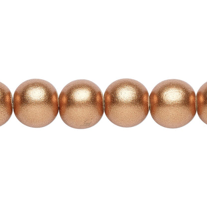 Metallic Copper Round Wood Beads, 8mm or 10mm — 2 Strands