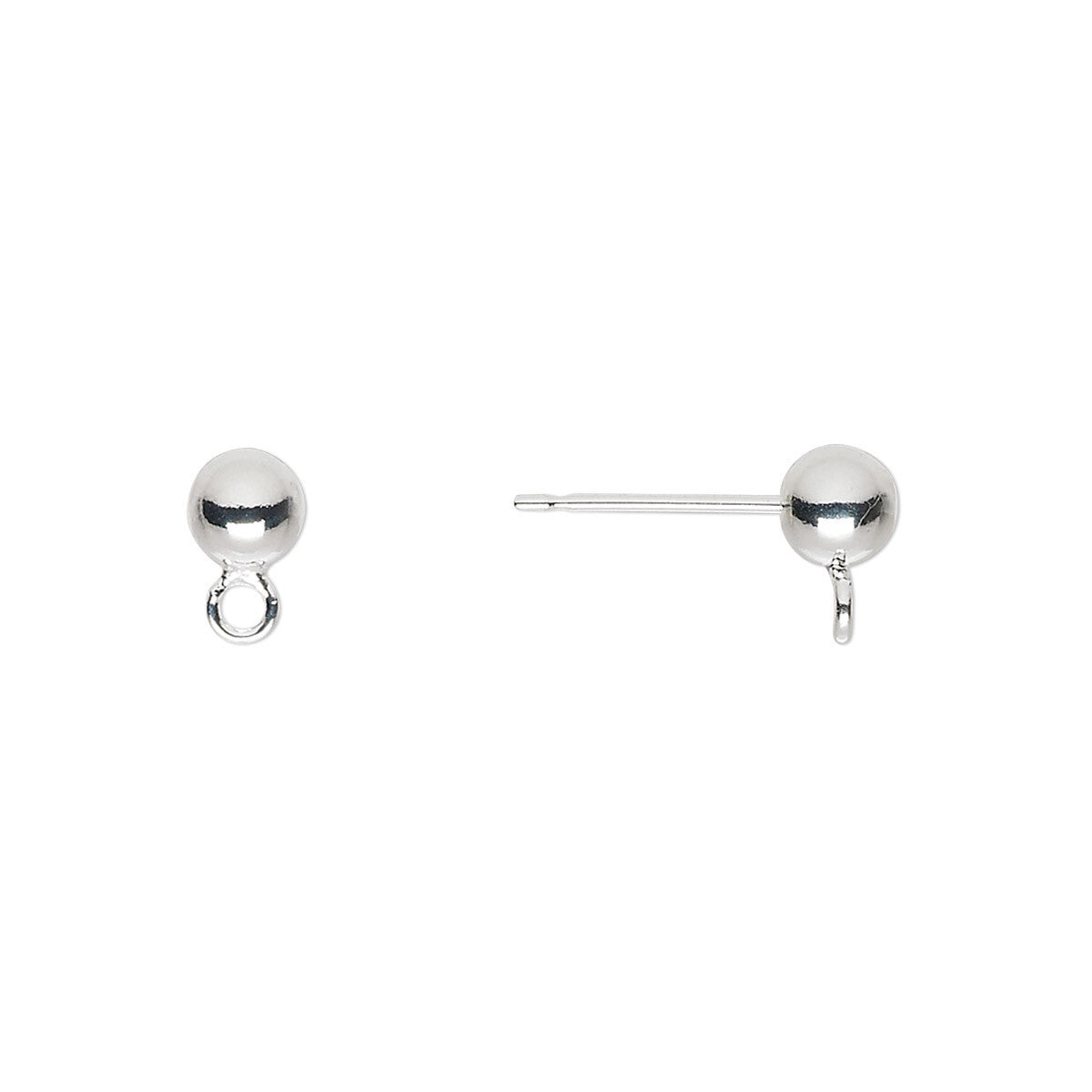 A pair of silver ball stud earrings with a small hanging loop on the back, shown on a plain white background.