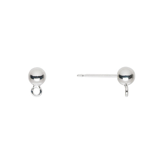A pair of silver ball stud earrings with a small hanging loop on the back, shown on a plain white background.