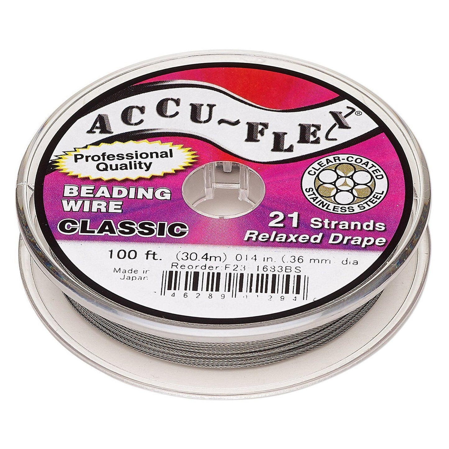 Beading Wire,  Accu-Flex 21 Strand Clear 0.014" Diameter 100 Foot Spool