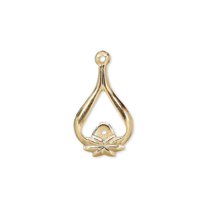 Gold Plated Brass Teardrop with Flower Link Connectors, 22x13mm - 10 pcs