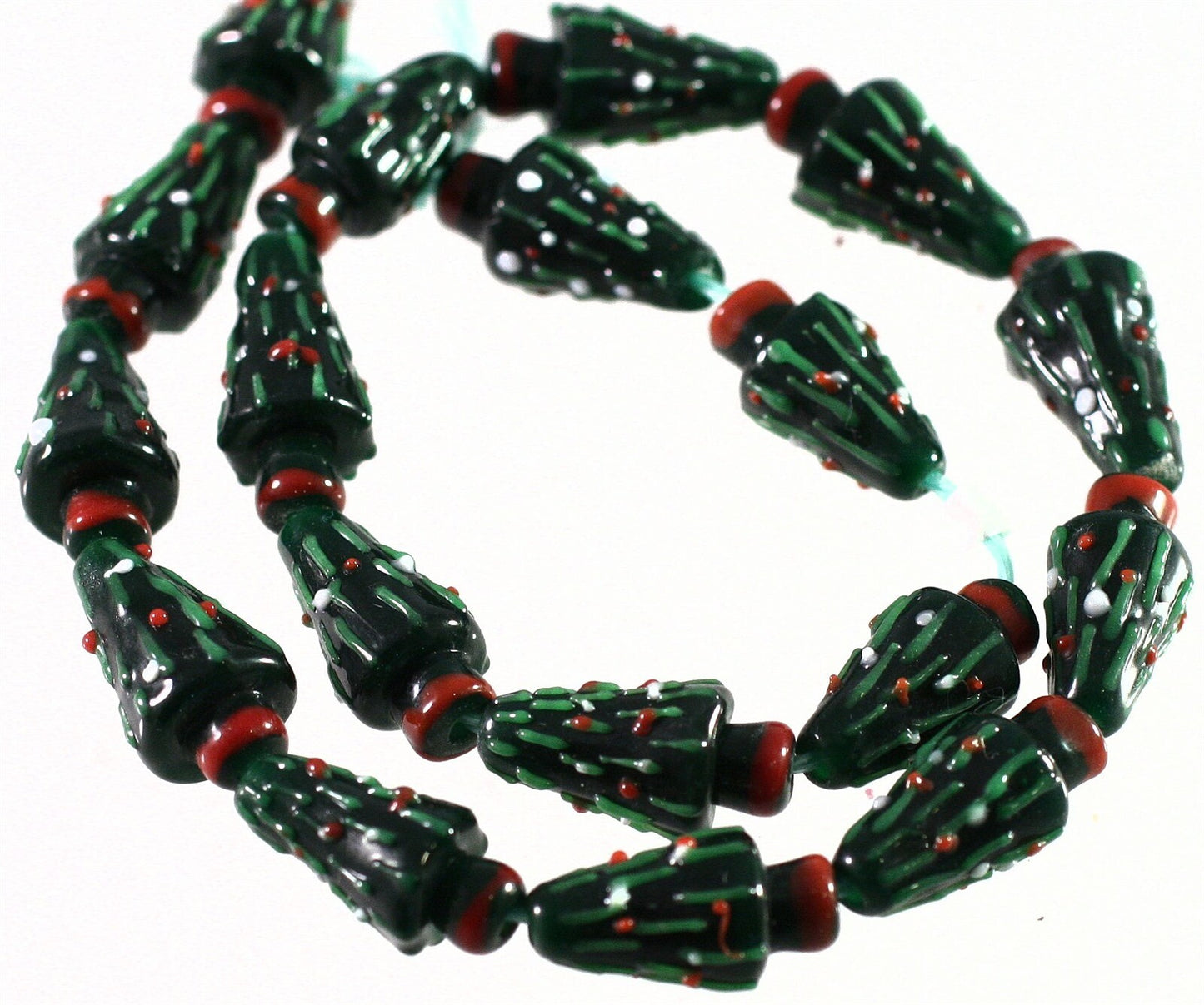 Lampwork Glass Dark Green 3D Christmas Tree 11x21mm Beads, 6 pcs