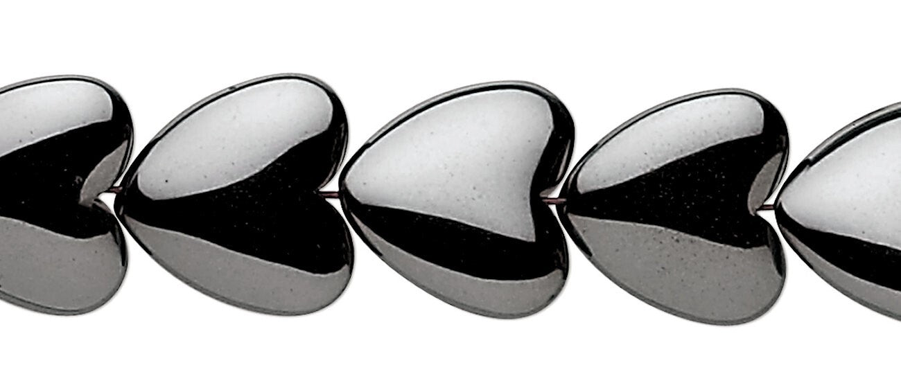 Hemalyke Metallic Grey 12mm Flat Heart Beads, 1 Strand (approx. 39-40)