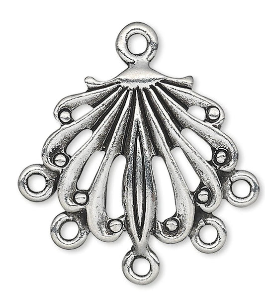 Antiqued Silver-Plated Pewter Shell Chandelier Connectors, 17x16mm, 5 Loops, 4 pcs
