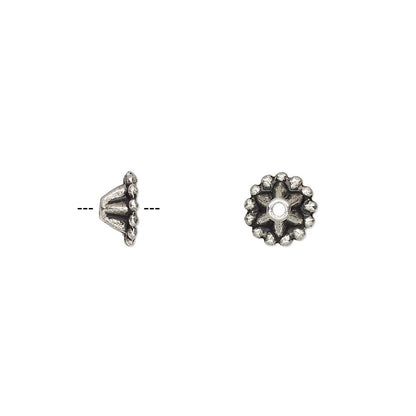 Pewter Bead Caps, Antiqued Silver, 8x4mm, 24 pcs