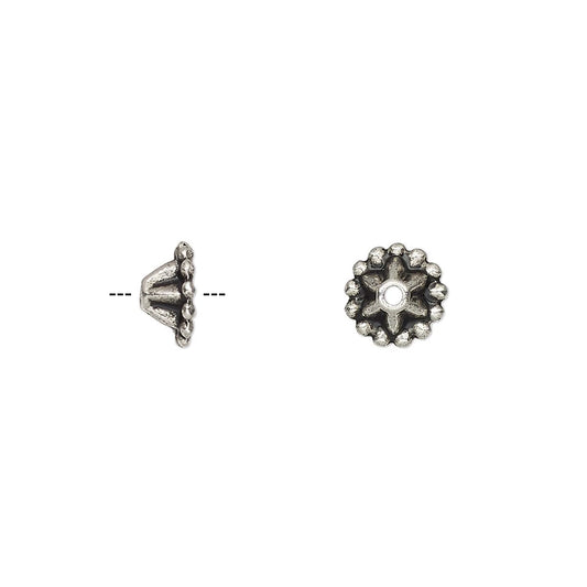 Pewter Bead Caps, Antiqued Silver, 8x4mm, 24 pcs