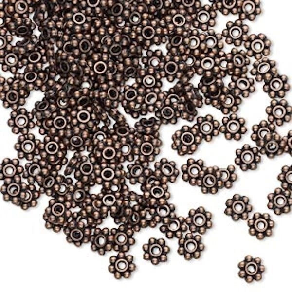 Antiqued Copper Plated Pewter Daisy Rondelle Beads, 4x1mm, 500 pcs