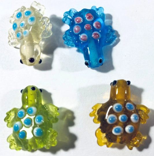 Lampworked Glass Sea Turtle Beads, 20x23mm, Assorted Colors, 2 pcs