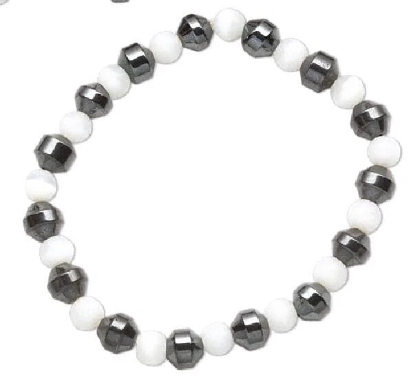 White Cat's Eye & Hemalyke Stretch Bracelet, 6mm, 1 pc