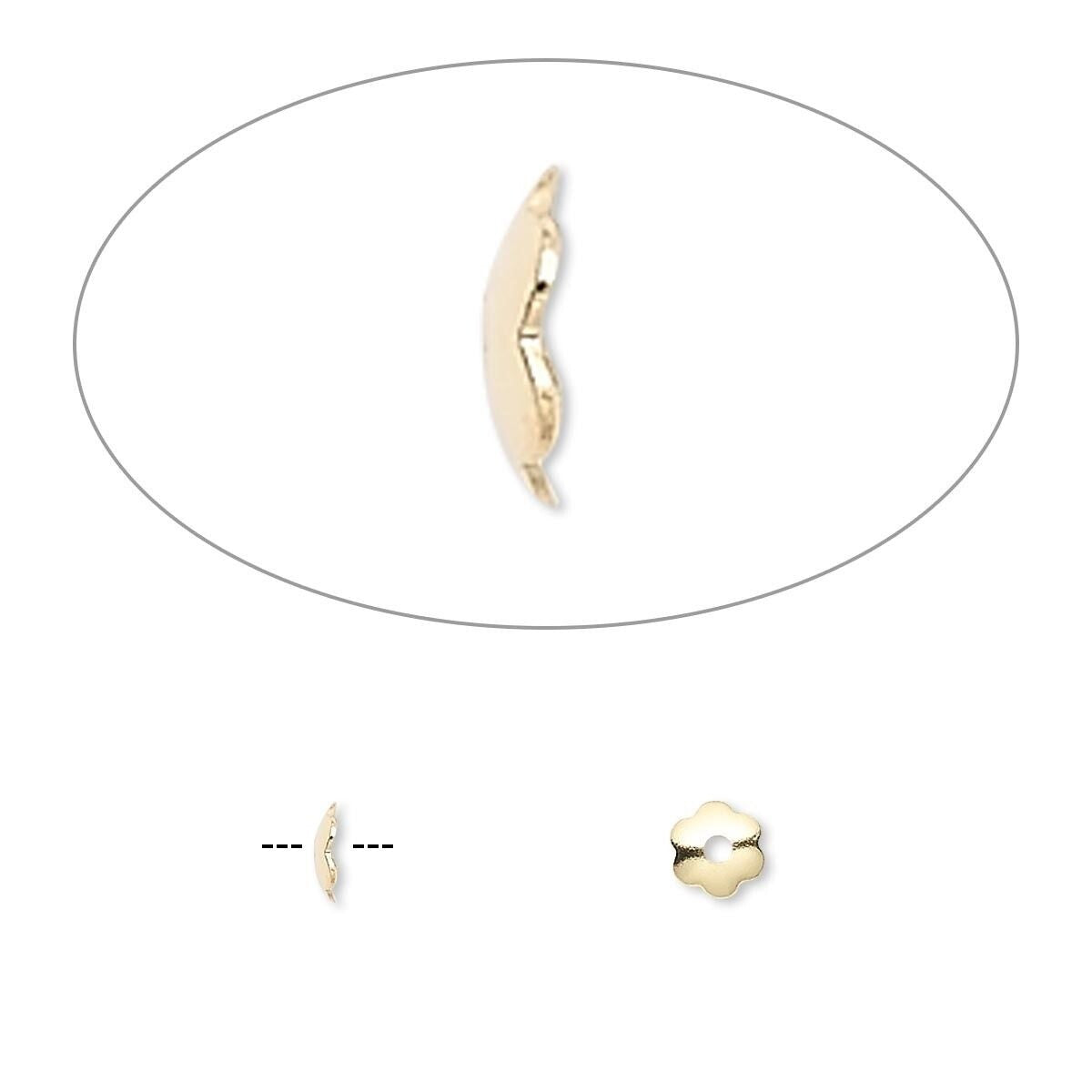 Gold Plated Brass Scalloped Bead Caps, 4x1mm, Fits 4-6mm Beads