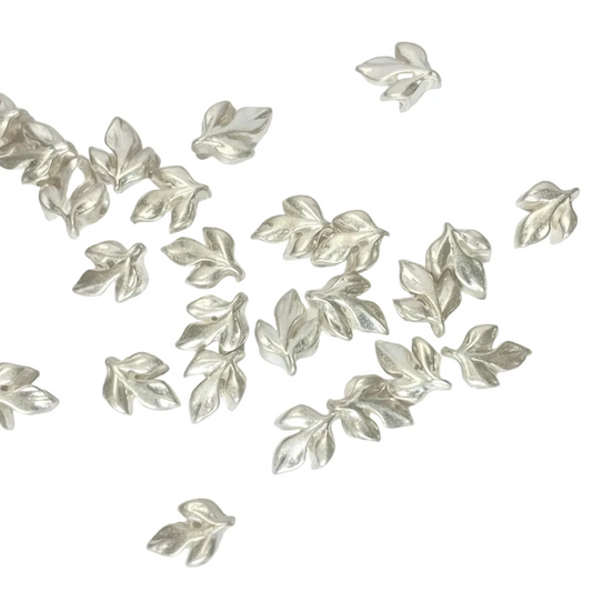 Matte Silver Plated Pewter Double-Sided Leaf Beads, 8x5mm, 24 pcs