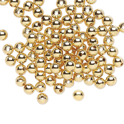 Gold Plated Brass Smooth Round Spacer Beads, 4mm, 144 pcs