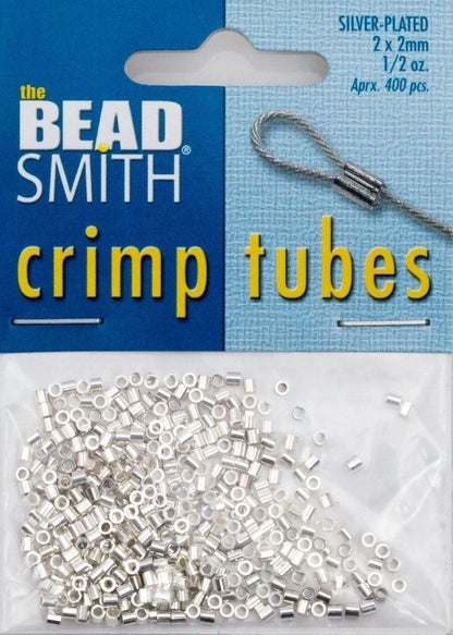 BeadSmith Silver Plated Crimp Tubes 2x2mm - Approx. 400 pcs