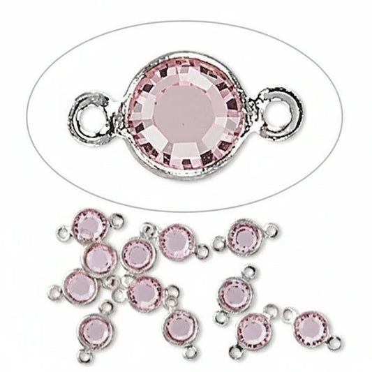 Silver Plated Brass Crystal Link Connectors, Light Rose Crystal PP32, 8mm, 12 pcs