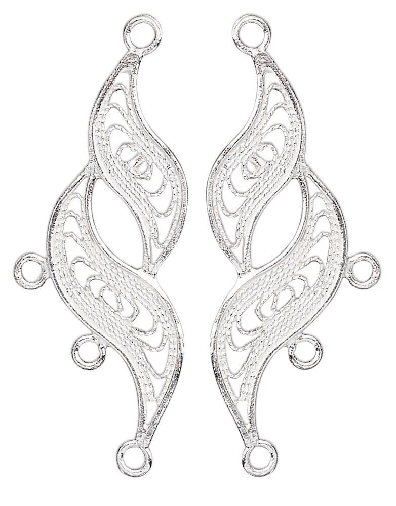 Sterling Silver Fancy Filigree Earring Drop Connectors, 27x11mm - 1 Pair
