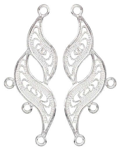 Sterling Silver Fancy Filigree Earring Drop Connectors, 27x11mm - 1 Pair