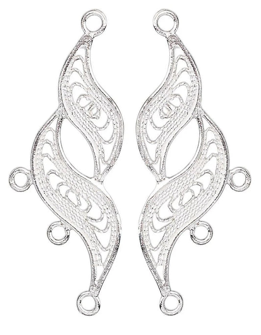 Sterling Silver Fancy Filigree Earring Drop Connectors, 27x11mm - 1 Pair