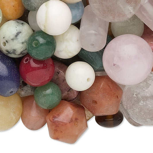 Multi-Gemstone Bead Mix, Assorted Shapes & Colors, 1 Pound (approx. 400 beads)