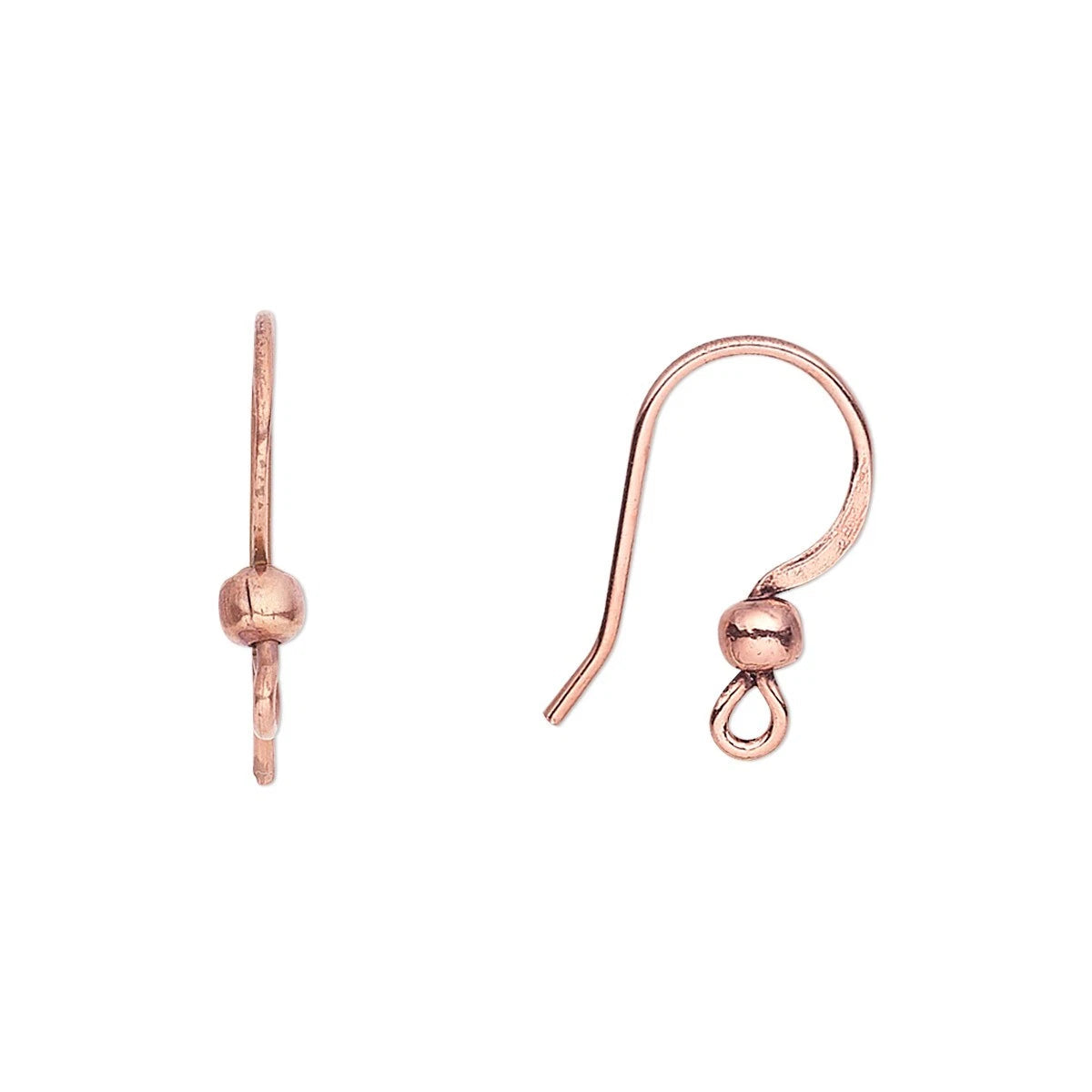 Copper Fishhook Ear Wires, 17mm with 3mm Ball, Open Loop, 20 Gauge, 10 Pairs