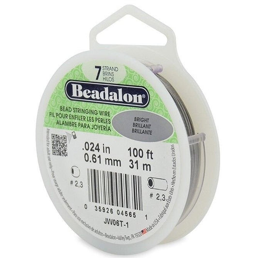 Beadalon 7 Strand Bright Bead Stringing Wire 0.024" Diameter, 100 Foot Spool